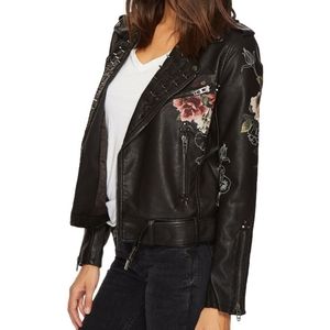 Blank nyc faux leather biker jacket with floral and stud details!